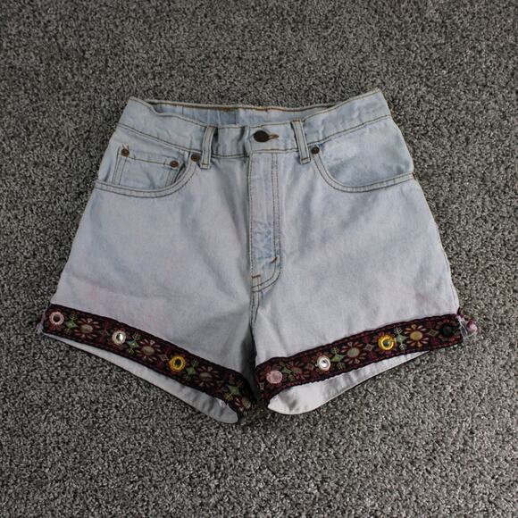 Levi's Pants - Levis Shorts Womens Juniors 7 Blue Demin Mid Rise 90s Vintage Aztec Trim